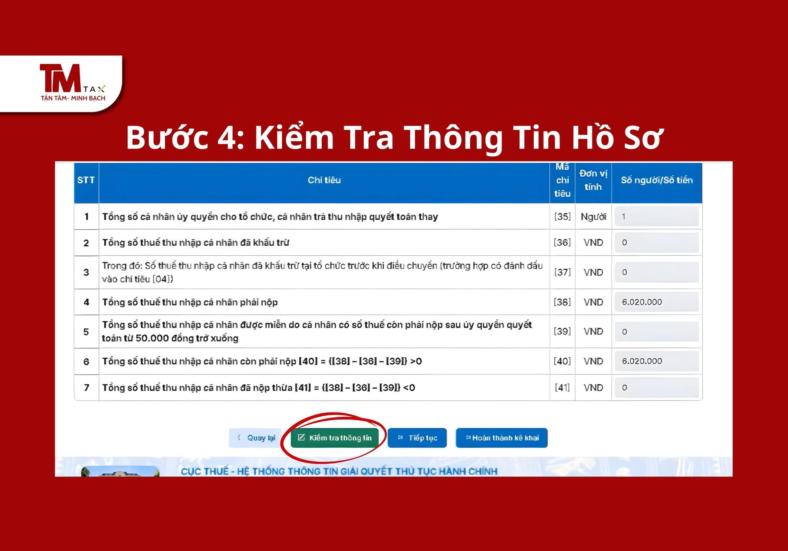 KTr Thông Tin tờ khai quyết toán thuế