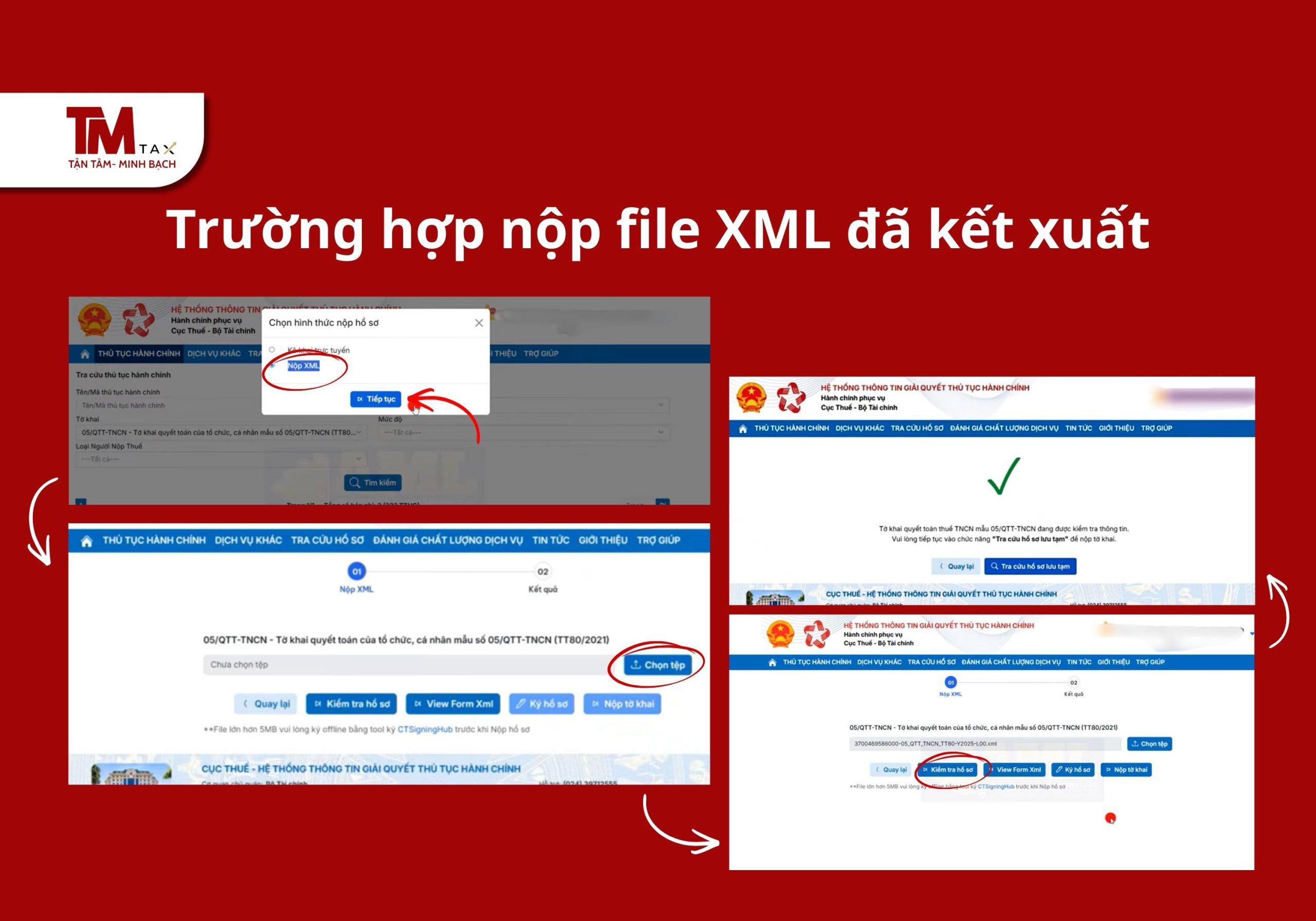 Trường hợp nộp file XML đã kết xuất