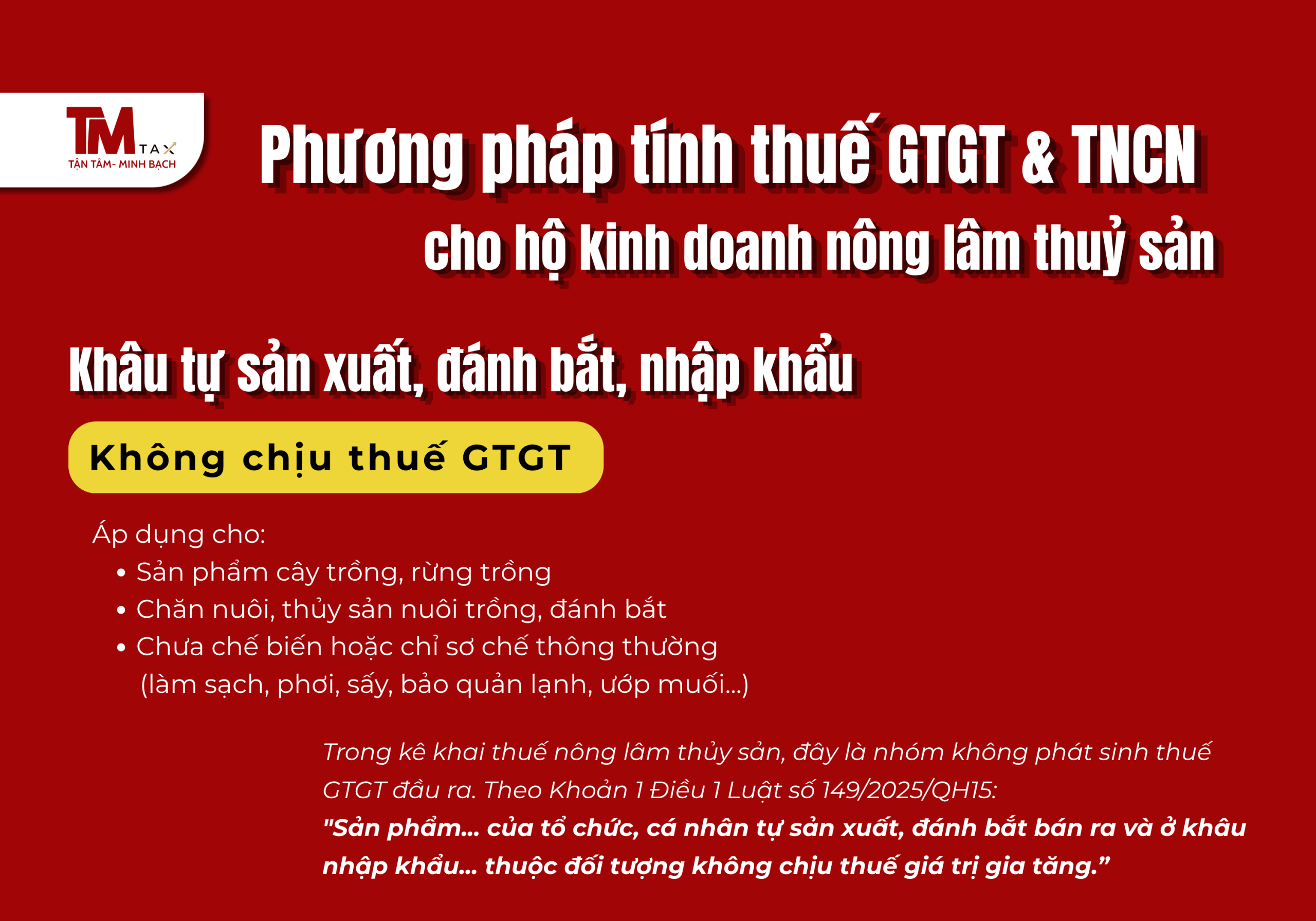 Phương pháp tính thuế GTGT & TNCN kê khai thuế nông lâm thuỷ sản