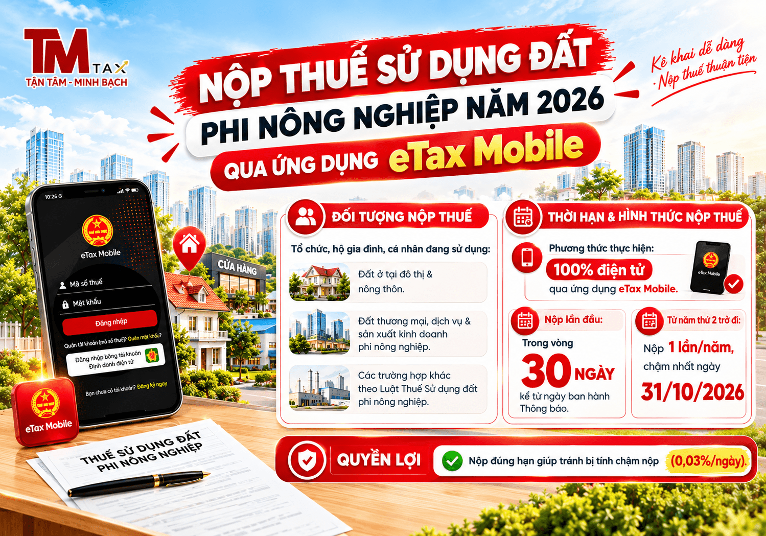 nộp thuế sử dụng đất phi nông nghiệp 2026 trên etaxmobile